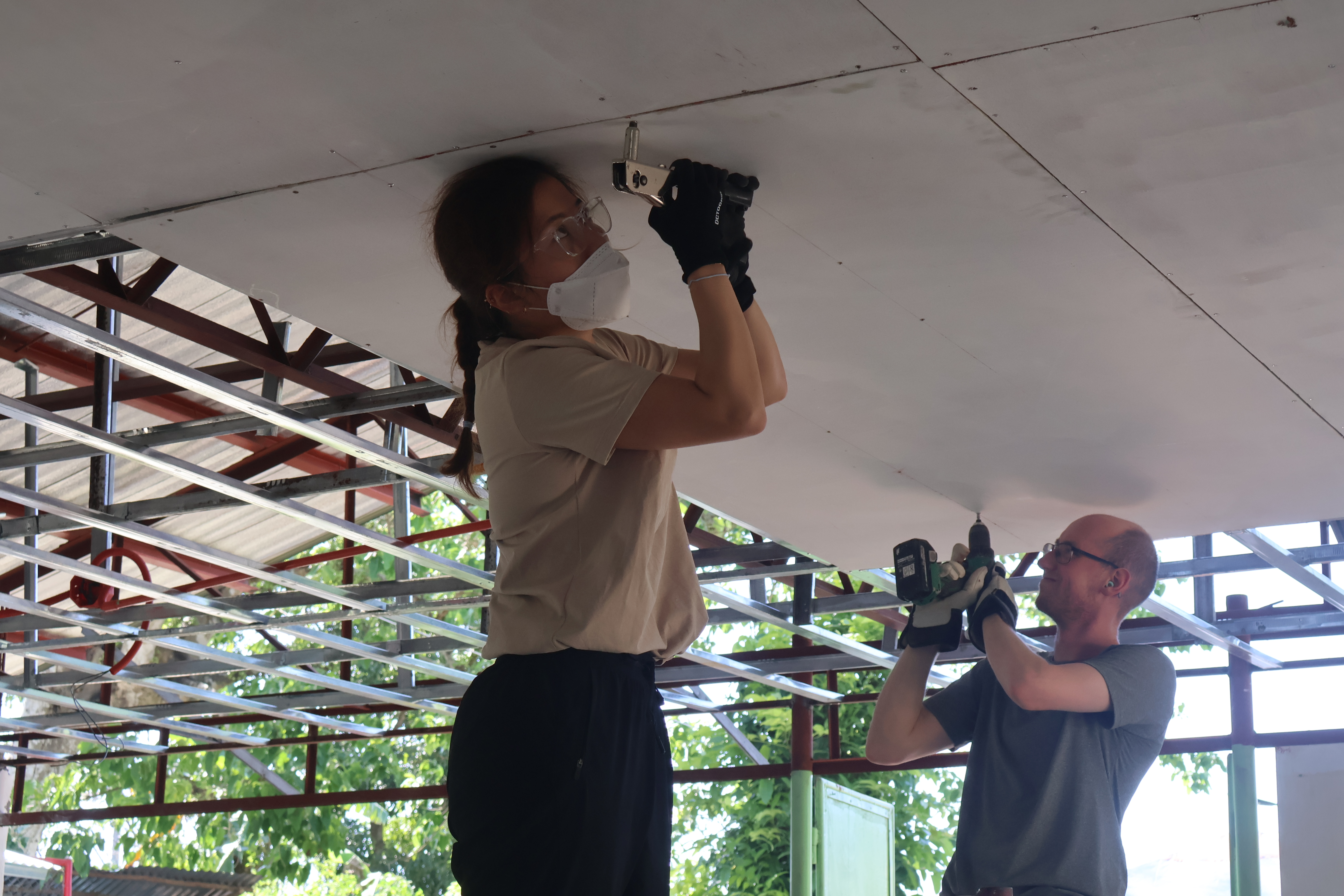 'Use your head!' was a common joke while installing ceiling tiles